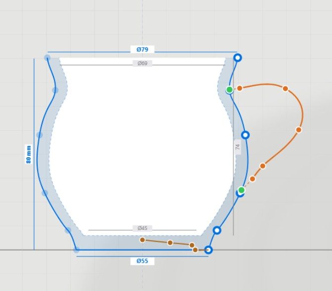 Mug profile drawn in the 2D editor