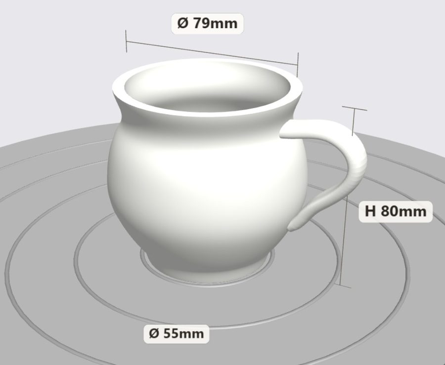 Dimensioned 3D view of the mug